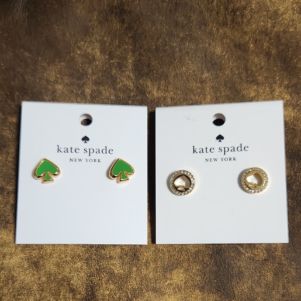 NWT. 2 Pair Kate Spade Earrings Everyday Spade & Spot The Spade Pave Halo Studs